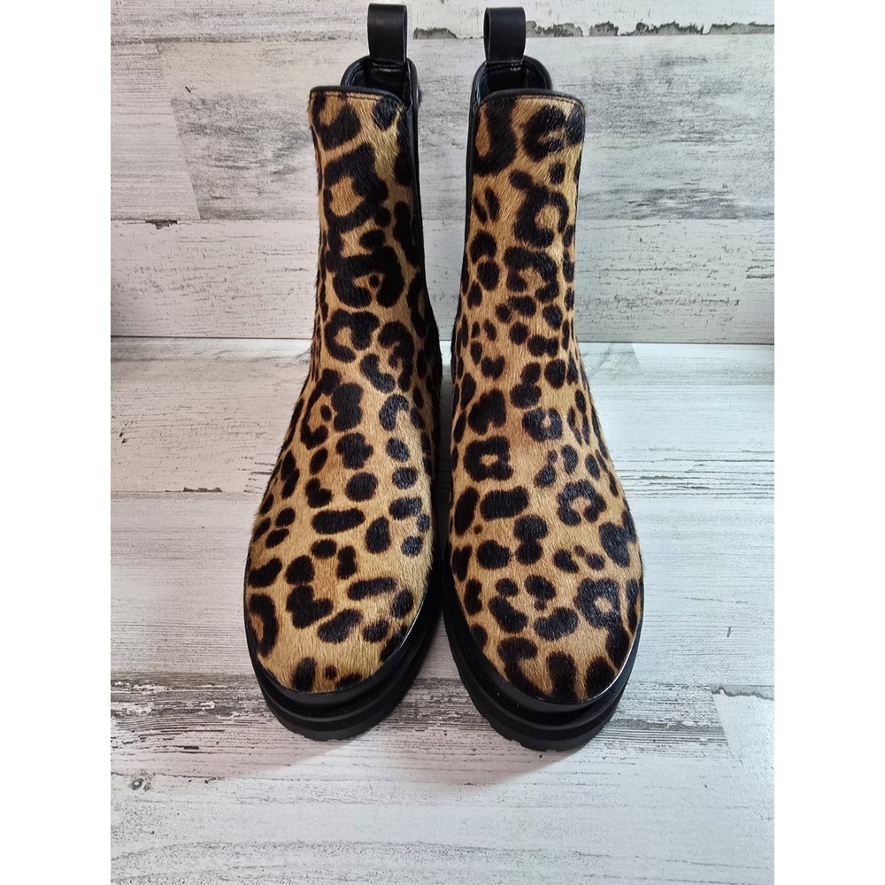 Aerosoles Camila Leopard Print Calf Hair Chelsea Boots‎ Womens 6M Lug Sole Tan